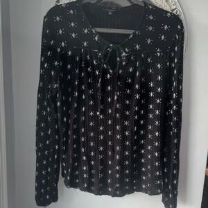 Lucky Brand Black Floral Tie-Front Long Sleeve Blouse